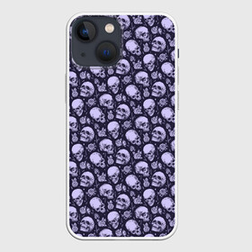 Чехол для iPhone 13 mini с принтом Черепа в Петрозаводске,  |  | background | bones | flowers | pattern | roses | skulls | кости | паттерн | розы | фон | цветы | черепа