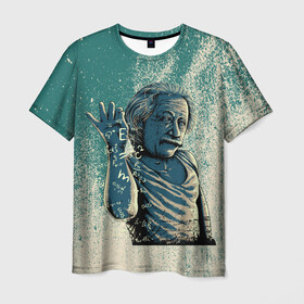 Мужская футболка 3D с принтом Эйнштейн  в Петрозаводске, 100% полиэфир | прямой крой, круглый вырез горловины, длина до линии бедер | альберт | арт | графика | ученый | физика | формулы | эйнштейн