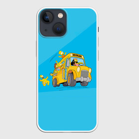 Чехол для iPhone 13 mini с принтом Автобус в Неверленд в Петрозаводске,  |  | bart | gomer | liza | simpsons | the simpson | барт | гомер | лиза | мульт | мультфильм | симпсоны
