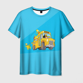 Мужская футболка 3D с принтом Автобус в Неверленд в Петрозаводске, 100% полиэфир | прямой крой, круглый вырез горловины, длина до линии бедер | bart | gomer | liza | simpsons | the simpson | барт | гомер | лиза | мульт | мультфильм | симпсоны