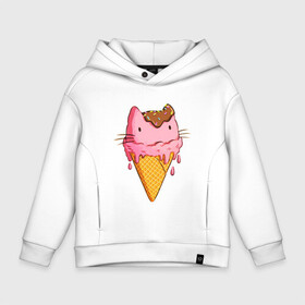 Детское худи Oversize хлопок с принтом Cat Ice Cream в Петрозаводске, френч-терри — 70% хлопок, 30% полиэстер. Мягкий теплый начес внутри —100% хлопок | боковые карманы, эластичные манжеты и нижняя кромка, капюшон на магнитной кнопке | animal | cat | cute | ice cream | kitty | meow | друг | еда | животные | киска | кися | китти | кот | котенок | котик | котэ | кошечка | кошка | мороженое | мур | мяу | питомец