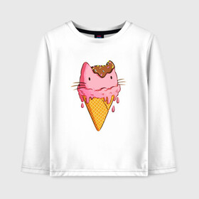 Детский лонгслив хлопок с принтом Cat Ice Cream в Петрозаводске, 100% хлопок | круглый вырез горловины, полуприлегающий силуэт, длина до линии бедер | Тематика изображения на принте: animal | cat | cute | ice cream | kitty | meow | друг | еда | животные | киска | кися | китти | кот | котенок | котик | котэ | кошечка | кошка | мороженое | мур | мяу | питомец