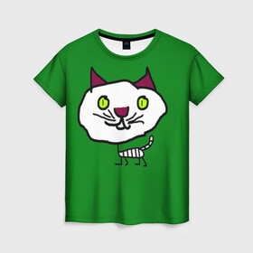 Женская футболка 3D с принтом Странный котик в Петрозаводске, 100% полиэфир ( синтетическое хлопкоподобное полотно) | прямой крой, круглый вырез горловины, длина до линии бедер | cat | cats | childrens drawings | humor | jokes | oddities | детские рисунки | кот | котики | коты | кошка | кошки | приколы | странности | юмор