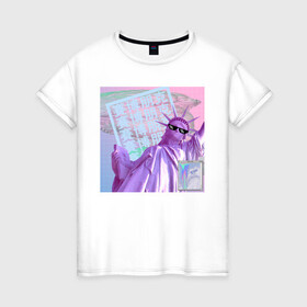 Женская футболка хлопок с принтом PLiberty в Петрозаводске, 100% хлопок | прямой крой, круглый вырез горловины, длина до линии бедер, слегка спущенное плечо | internet | japanese | liberty | memes | teenager | waporwave | webpunk