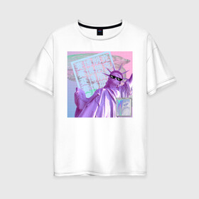 Женская футболка хлопок Oversize с принтом PLiberty в Петрозаводске, 100% хлопок | свободный крой, круглый ворот, спущенный рукав, длина до линии бедер
 | internet | japanese | liberty | memes | teenager | waporwave | webpunk