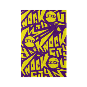Обложка для паспорта матовая кожа с принтом Knockout City (лого узор) в Петрозаводске, натуральная матовая кожа | размер 19,3 х 13,7 см; прозрачные пластиковые крепления | dodgeball | knockout | knockout city | вышибалы | игры