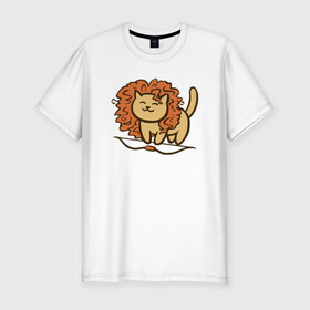 Мужская футболка хлопок Slim с принтом Cat Lion в Петрозаводске, 92% хлопок, 8% лайкра | приталенный силуэт, круглый вырез ворота, длина до линии бедра, короткий рукав | animal | cat | cute | kitty | lion | meow | друг | животные | киска | кися | китти | кот | котенок | котик | котэ | кошечка | кошка | лев | мур | мяу | питомец