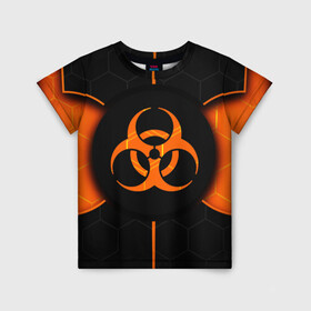 Детская футболка 3D с принтом ХИМИЧЕСКАЯ ОПАСНОСТЬ 3D в Петрозаводске, 100% гипоаллергенный полиэфир | прямой крой, круглый вырез горловины, длина до линии бедер, чуть спущенное плечо, ткань немного тянется | вредные | знак | опасность | соты | текстура | химия