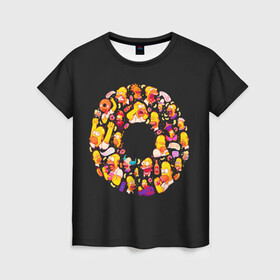 Женская футболка 3D с принтом Пончик Гомер в Петрозаводске, 100% полиэфир ( синтетическое хлопкоподобное полотно) | прямой крой, круглый вырез горловины, длина до линии бедер | gomer | simpsons | the simpson | гомер | мульт | мультфильм | симпсоны