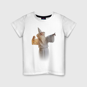 Детская футболка хлопок с принтом Белый Волшебник с фонарём в Петрозаводске, 100% хлопок | круглый вырез горловины, полуприлегающий силуэт, длина до линии бедер | белый | волшебник | колдун | магия | фонарь | чудо