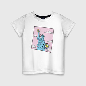 Детская футболка хлопок с принтом Liberty Pizza в Петрозаводске, 100% хлопок | круглый вырез горловины, полуприлегающий силуэт, длина до линии бедер | еда | пицца | прикол | статуя свободы | сша | фастфуд | юмор