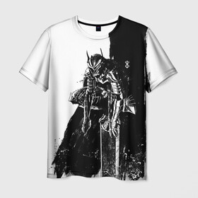 Мужская футболка 3D с принтом Берсерк черно-белый в Петрозаводске, 100% полиэфир | прямой крой, круглый вырез горловины, длина до линии бедер | anime | berserk | аниме | берсерк | бесерк | гатс | манга | мультфильм