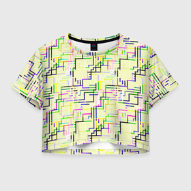 Женская футболка Crop-top 3D с принтом Geometric Color в Петрозаводске, 100% полиэстер | круглая горловина, длина футболки до линии талии, рукава с отворотами | абстракция | краски | кубизм | линии | модерн