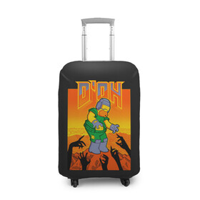 Чехол для чемодана 3D с принтом Doom x Simpsons в Петрозаводске, 86% полиэфир, 14% спандекс | двустороннее нанесение принта, прорези для ручек и колес | doom | gomer | simpsons | the simpson | гомер | дум | мульт | мультфильм | симпсоны