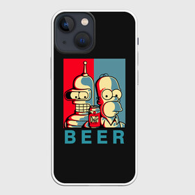 Чехол для iPhone 13 mini с принтом Гомер х Бендер в Петрозаводске,  |  | bender | futurama | gomer | simpsons | the simpson | бендер | гомер | мульт | мультфильм | симпсоны | футурама