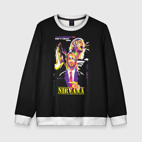 Детский свитшот 3D с принтом Kurt Cobain в Петрозаводске, 100% полиэстер | свободная посадка, прямой крой, мягкая тканевая резинка на рукавах и понизу свитшота | alternative | kurt cobain | metall | music | nirvana | rock | альтернатива | курт кобейн | курт кобэйн | металл | музыка | нирвана | нирванна | рок