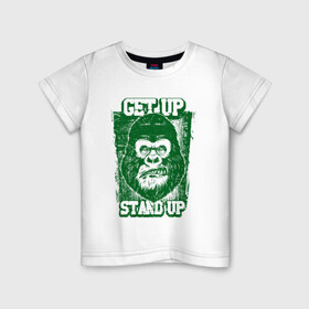Детская футболка хлопок с принтом Get Up - Stand Up в Петрозаводске, 100% хлопок | круглый вырез горловины, полуприлегающий силуэт, длина до линии бедер | bob marley | get up | get up stand up | gorilla | stand up | боб марли | вставай | горилла | обезьяна
