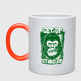 Кружка хамелеон с принтом Get Up - Stand Up в Петрозаводске, керамика | меняет цвет при нагревании, емкость 330 мл | bob marley | get up | get up stand up | gorilla | stand up | боб марли | вставай | горилла | обезьяна