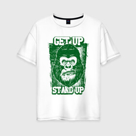 Женская футболка хлопок Oversize с принтом Get Up - Stand Up в Петрозаводске, 100% хлопок | свободный крой, круглый ворот, спущенный рукав, длина до линии бедер
 | bob marley | get up | get up stand up | gorilla | stand up | боб марли | вставай | горилла | обезьяна