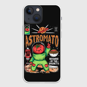 Чехол для iPhone 13 mini с принтом Astromato в Петрозаводске,  |  | Тематика изображения на принте: alive | astronaut | defender | food | galaxy | ketchup | monster | moon | pizza | planet | space | spaghetti | tomato | vegetable | астронавт | галактика | еда | живая | живой | защитник | кетчуп | космос | луна | монстр | овощ | пицца | планета | помидор