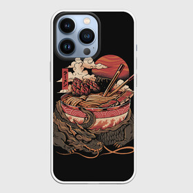 Чехол для iPhone 13 Pro с принтом Ramen Protector в Петрозаводске,  |  | chinese | clouds | dawn | defender | dragon | fire breathing | japan | monster | protector | ramen | reptile | sticks | sunset | дракон | закат | защитник | китайский | монстр | облака | огнедышащий | палочки | рамен | рамэн | рассвет | япония