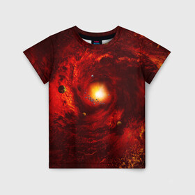 Детская футболка 3D с принтом КОСМИЧЕСКИЙ ВИХРЬ в Петрозаводске, 100% гипоаллергенный полиэфир | прямой крой, круглый вырез горловины, длина до линии бедер, чуть спущенное плечо, ткань немного тянется | вселенная | галактика | звёзды | земля | космос | лучи | планеты | сияние | солнце