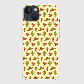 Чехол для iPhone 13 с принтом Мексиканский фон в Петрозаводске,  |  | background | cactus | hat | maracas | mexican background | mexico | pattern | pepper | sombrero | texture | кактус | маракасы | мексика | мексиканский фон | паттерн | перец | сомбреро | текстура | фон | шляпа