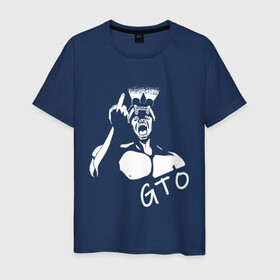 Мужская футболка хлопок с принтом GTO V1 в Петрозаводске, 100% хлопок | прямой крой, круглый вырез горловины, длина до линии бедер, слегка спущенное плечо. | белый | лицо | онидзука | силуэт | средний палец | фонарик