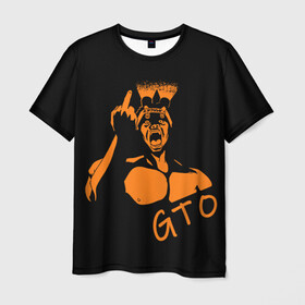 Мужская футболка 3D с принтом GTO V1 3D в Петрозаводске, 100% полиэфир | прямой крой, круглый вырез горловины, длина до линии бедер | белый | лицо | онидзука | силуэт | средний палец | фонарик