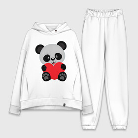 Женский костюм хлопок Oversize с принтом Love Панда в Петрозаводске,  |  | маленькая панда | медвежонок | панда | сердце | черно белый медведь