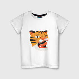 Детская футболка хлопок с принтом Mad tiger в Петрозаводске, 100% хлопок | круглый вырез горловины, полуприлегающий силуэт, длина до линии бедер | берсерк | злось | пантера | показывать язык | тигр