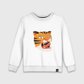 Детский свитшот хлопок с принтом Mad tiger в Петрозаводске, 100% хлопок | круглый вырез горловины, эластичные манжеты, пояс и воротник | Тематика изображения на принте: берсерк | злось | пантера | показывать язык | тигр