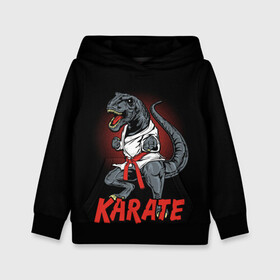 Детская толстовка 3D с принтом KARATE T-REX в Петрозаводске, 100% полиэстер | двухслойный капюшон со шнурком для регулировки, мягкие манжеты на рукавах и по низу толстовки, спереди карман-кенгуру с мягким внутренним слоем | Тематика изображения на принте: animal | dinosaur | fight | fighter | hunter | karate | red | sport | strong | t rex | боец | бои | динозавр | карате | сила | спорт | тиранозавр | хищник