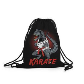 Рюкзак-мешок 3D с принтом KARATE T-REX в Петрозаводске, 100% полиэстер | плотность ткани — 200 г/м2, размер — 35 х 45 см; лямки — толстые шнурки, застежка на шнуровке, без карманов и подкладки | animal | dinosaur | fight | fighter | hunter | karate | red | sport | strong | t rex | боец | бои | динозавр | карате | сила | спорт | тиранозавр | хищник