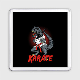 Магнит 55*55 с принтом KARATE T-REX в Петрозаводске, Пластик | Размер: 65*65 мм; Размер печати: 55*55 мм | animal | dinosaur | fight | fighter | hunter | karate | red | sport | strong | t rex | боец | бои | динозавр | карате | сила | спорт | тиранозавр | хищник