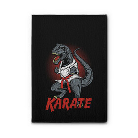 Обложка для автодокументов с принтом KARATE T-REX в Петрозаводске, натуральная кожа |  размер 19,9*13 см; внутри 4 больших “конверта” для документов и один маленький отдел — туда идеально встанут права | animal | dinosaur | fight | fighter | hunter | karate | red | sport | strong | t rex | боец | бои | динозавр | карате | сила | спорт | тиранозавр | хищник