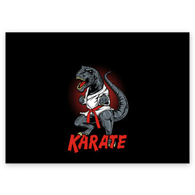 Поздравительная открытка с принтом KARATE T-REX в Петрозаводске, 100% бумага | плотность бумаги 280 г/м2, матовая, на обратной стороне линовка и место для марки
 | animal | dinosaur | fight | fighter | hunter | karate | red | sport | strong | t rex | боец | бои | динозавр | карате | сила | спорт | тиранозавр | хищник