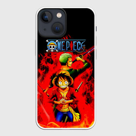 Чехол для iPhone 13 mini с принтом Зоро и Луффи в огне One Piece в Петрозаводске,  |  | anime | manga | monkey d. luffy | one piece | zoro roronoa | аниме | большой куш | ван пис | вон пис | зородзюро | король пиратов | луси | луфи | луффи | манга | манки д. луффи | мугивара | охотник на пиратов | пират