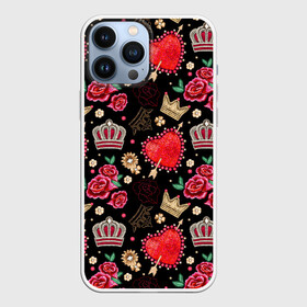 Чехол для iPhone 13 Pro Max с принтом Корона и розы в Петрозаводске,  |  | абстракция | королева | корона | паттерн | розы | текстуры | узоры | цветы