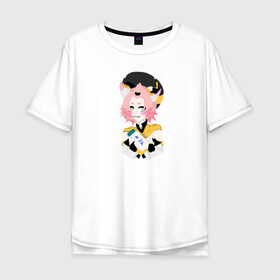 Мужская футболка хлопок Oversize с принтом Диона с молоком в Петрозаводске, 100% хлопок | свободный крой, круглый ворот, “спинка” длиннее передней части | art | draw | genshin | арт | геншин | девочка кошка | диона | молоко | рисунок