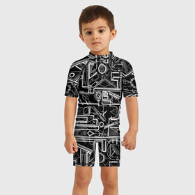 Детский купальный костюм 3D с принтом Белые абстрактные линии в Петрозаводске, Полиэстер 85%, Спандекс 15% | застежка на молнии на спине | абстракция | геометрия | линии | модерн | черно белое