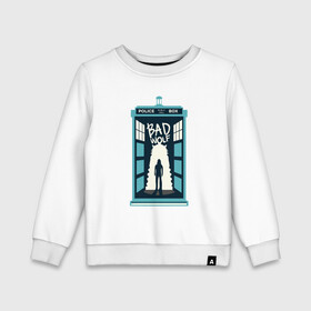 Детский свитшот хлопок с принтом Tardis - Bad Wolf в Петрозаводске, 100% хлопок | круглый вырез горловины, эластичные манжеты, пояс и воротник | Тематика изображения на принте: doctor who | future | space | tardis | time | будка | будущее | время | галактика | доктор кто | космос | машина времени | наука | приключения | пространство | профессор | прошлое | сериал | тардис | телепорт | ученый | фа