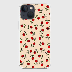 Чехол для iPhone 13 mini с принтом Прованс из роз в Петрозаводске,  |  | flowers | girls | red roses | roses | vintage | букет | бутоны | винтаж | девушкам | женщинам | красные розы | красные цветы | листья | нарисованные цветы | подарок | природа | прованс | розы | узор | цветочный принт