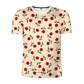 Мужская футболка 3D спортивная с принтом Прованс из роз в Петрозаводске, 100% полиэстер с улучшенными характеристиками | приталенный силуэт, круглая горловина, широкие плечи, сужается к линии бедра | Тематика изображения на принте: flowers | girls | red roses | roses | vintage | букет | бутоны | винтаж | девушкам | женщинам | красные розы | красные цветы | листья | нарисованные цветы | подарок | природа | прованс | розы | узор | цветочный принт