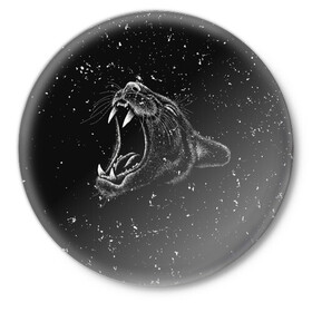 Значок с принтом Пантера в ночи в Петрозаводске,  металл | круглая форма, металлическая застежка в виде булавки | Тематика изображения на принте: арт | графика | животные | звери | пантера
