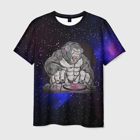 Мужская футболка 3D с принтом DJ GORILLA в Петрозаводске, 100% полиэфир | прямой крой, круглый вырез горловины, длина до линии бедер | dj | арт | горилла | графика | животные | звери | музыка | обезьяны