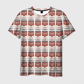 Мужская футболка 3D с принтом Суп как искусство в Петрозаводске, 100% полиэфир | прямой крой, круглый вырез горловины, длина до линии бедер | банки | суп | томат | томатный суп | энди уорхолл