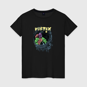 Женская футболка хлопок с принтом Vortex (colorful)  в Петрозаводске, 100% хлопок | прямой крой, круглый вырез горловины, длина до линии бедер, слегка спущенное плечо | skull | астронавт | звезды | космонавт | космос | кости | скелет | череп