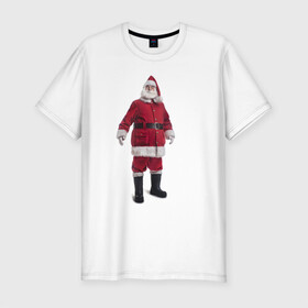 Мужская футболка хлопок Slim с принтом Санта Клаус в Петрозаводске, 92% хлопок, 8% лайкра | приталенный силуэт, круглый вырез ворота, длина до линии бедра, короткий рукав | дед мороз | каникулы | новый год | праздник | рождество