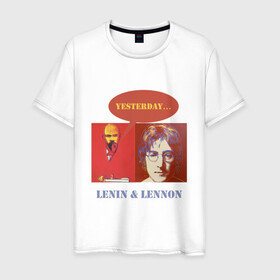 Мужская футболка хлопок с принтом Ленин и Леннон в Петрозаводске, 100% хлопок | прямой крой, круглый вырез горловины, длина до линии бедер, слегка спущенное плечо. | yesterday | анекдоты | биттлз | картины | ленин | леннон | революция | уорхолл | энди